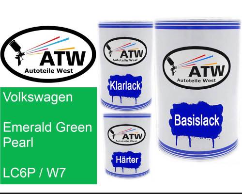 Volkswagen, Emerald Green Pearl, LC6P / W7: 500ml Lackdose + 500ml Klarlack + 250ml Härter - Set, von ATW Autoteile West.